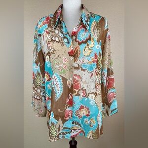Alfred Dunner Sheer Long Sleeve Button Up Blouse. Floral print. Size- 18